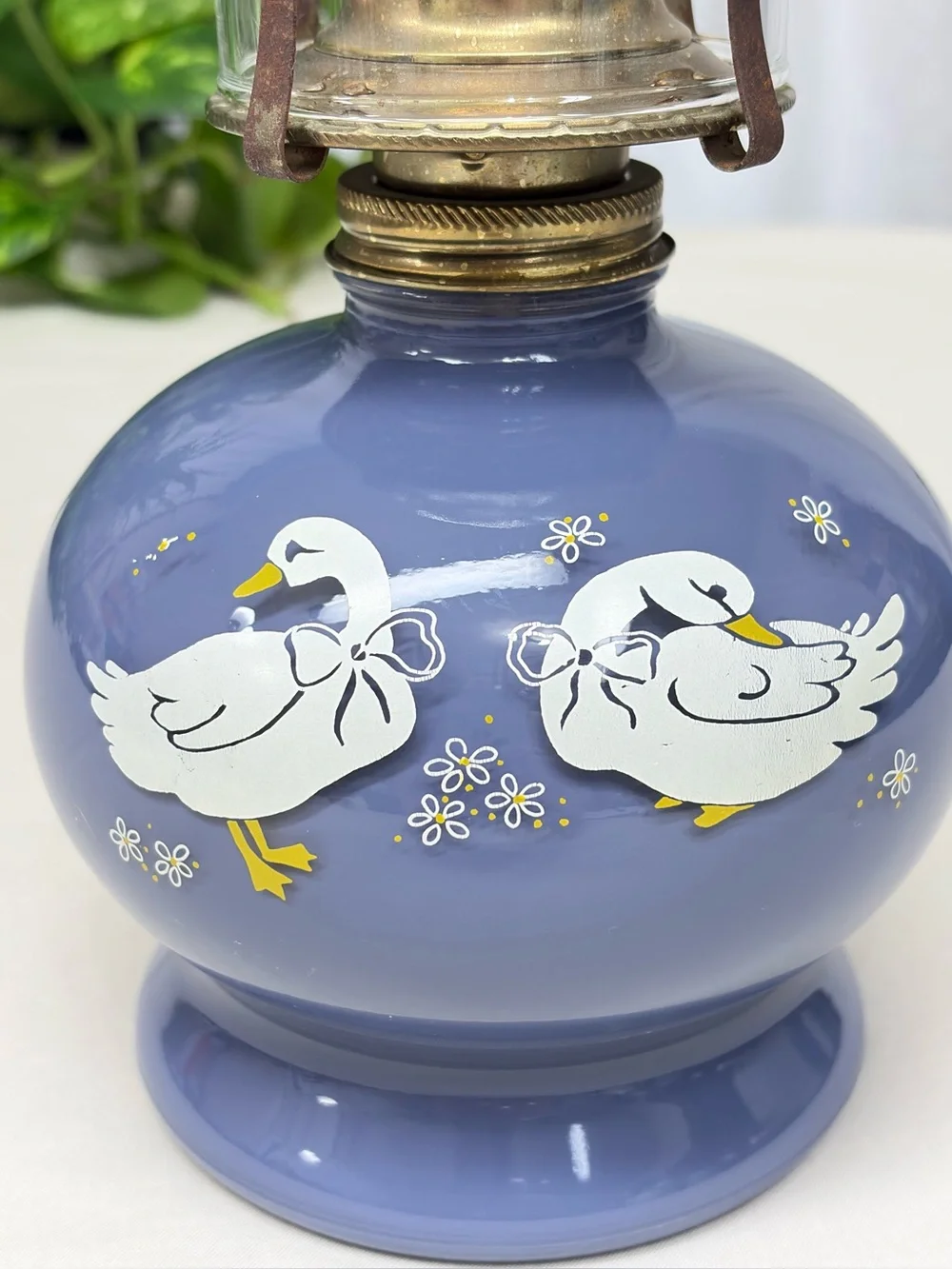 Vintage Lamplight Farms Country Geese Oil Lamp Blue 1980s Cottagecore